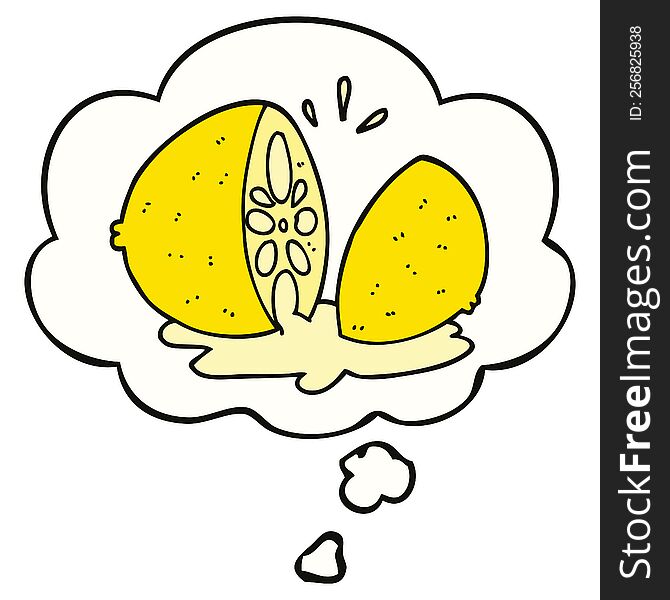 Cartoon Cut Lemon And Thought Bubble