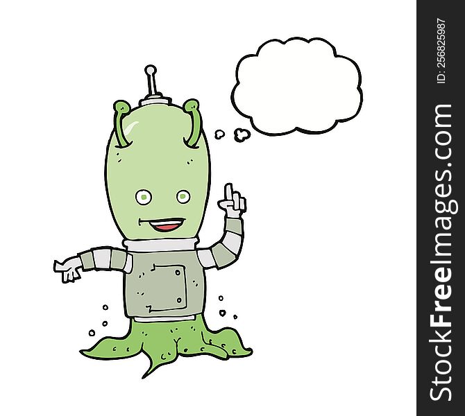 Cartoon Alien Spaceman With Thought Bubble