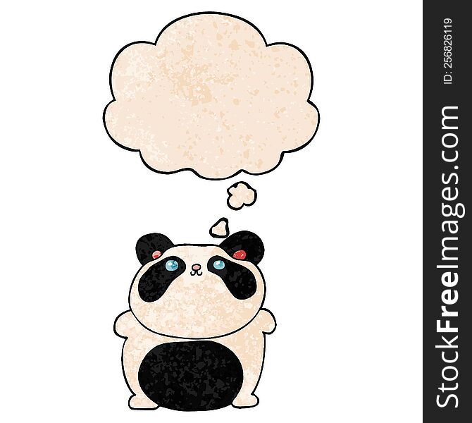 Cartoon Panda And Thought Bubble In Grunge Texture Pattern Style