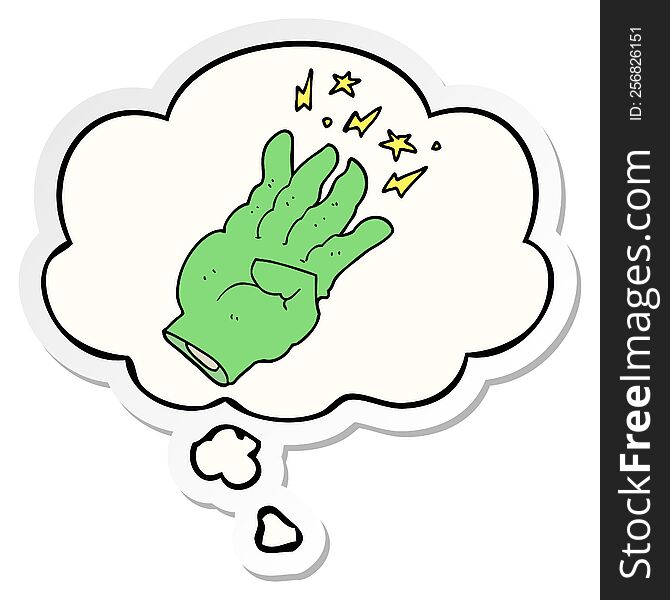 Cartoon Spooky Magic Hand And Thought Bubble As A Printed Sticker