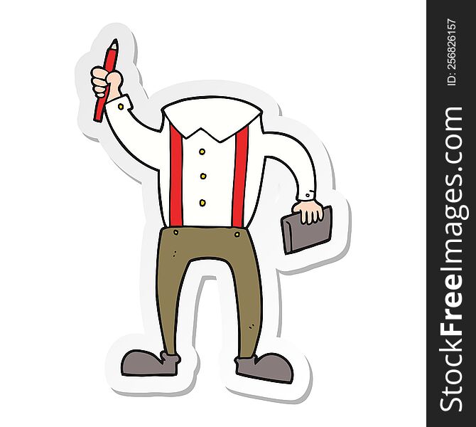 Sticker Of A Cartoon Headless Body With Notepad And Pen