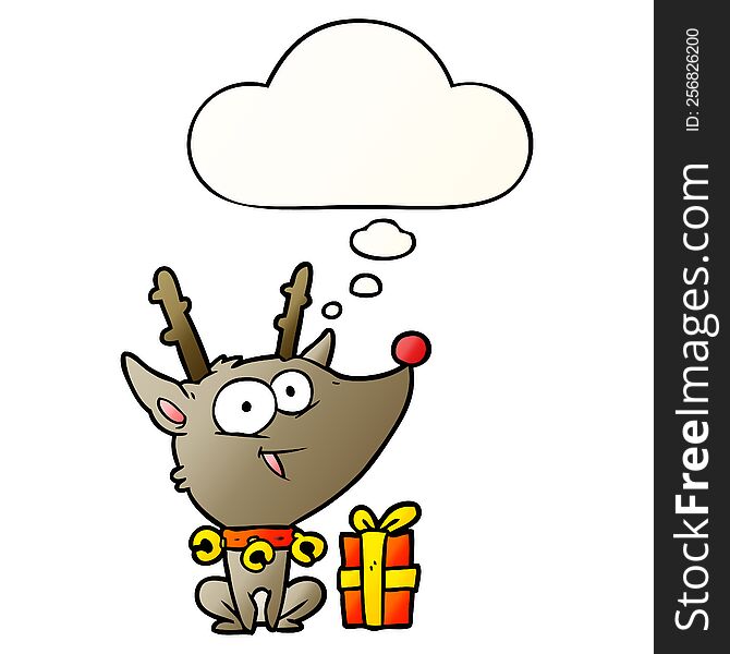 cartoon christmas reindeer and thought bubble in smooth gradient style