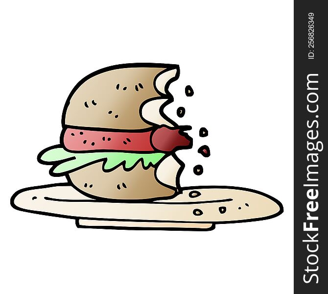 Vector Gradient Illustration Cartoon Half Eaten Burger