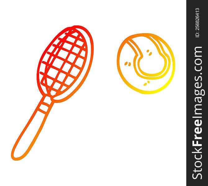 Warm Gradient Line Drawing Cartoon Tennis Racket And Ball