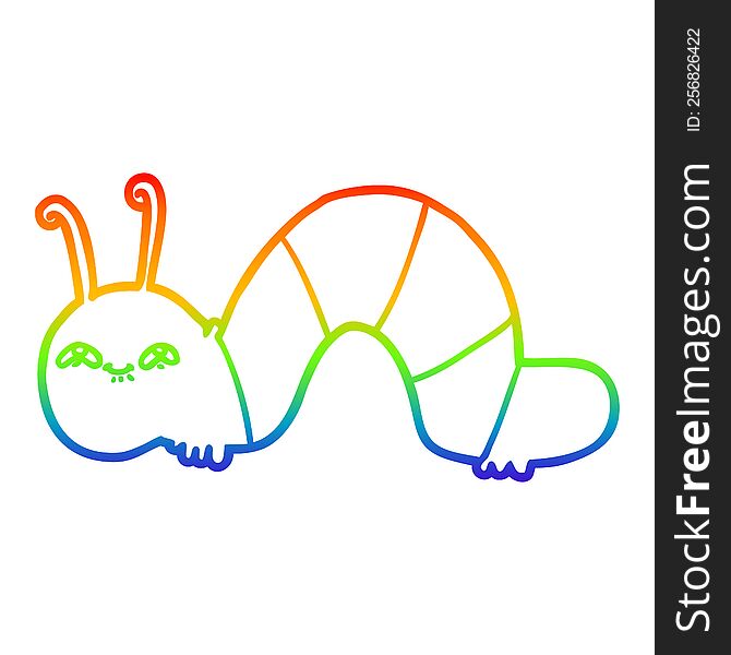 rainbow gradient line drawing of a cartoon happy caterpillar