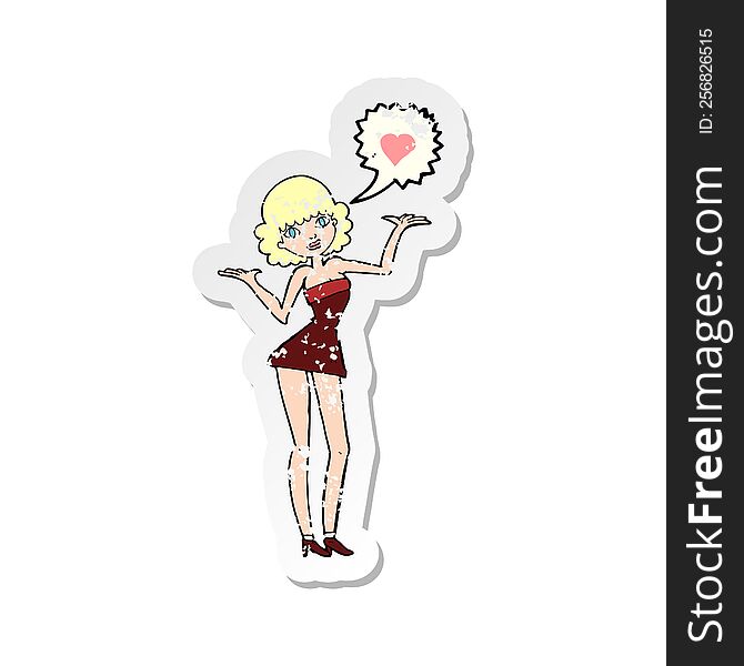 Retro Distressed Sticker Of A Cartoon Woman In Love