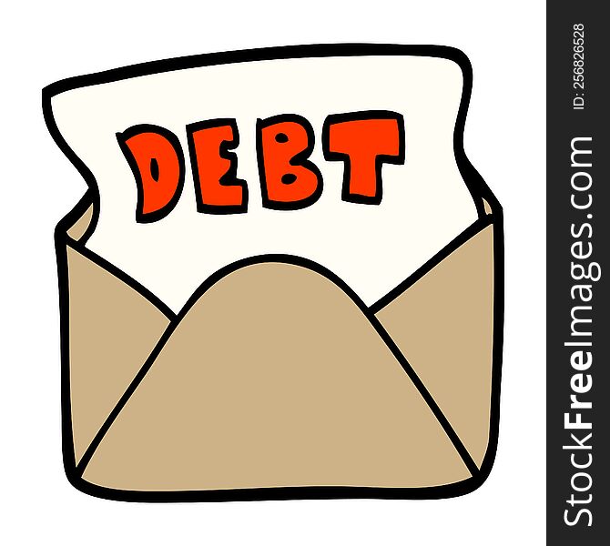 Hand Drawn Doodle Style Cartoon Debt Letter