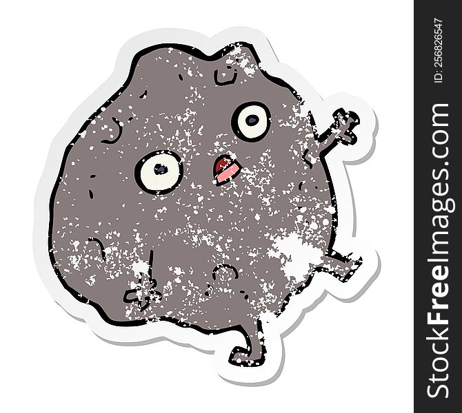 distressed sticker of a cartoon rock falling