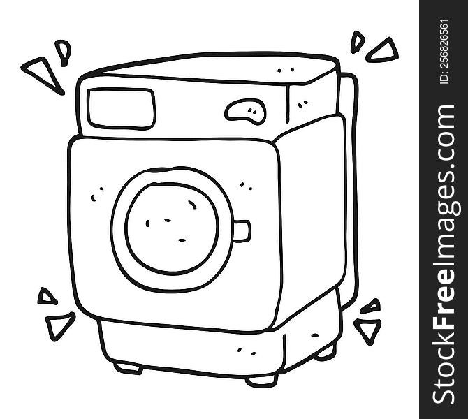 freehand drawn black and white cartoon rumbling washing machine