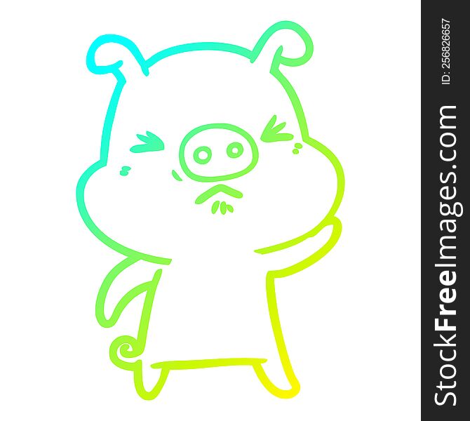 Cold Gradient Line Drawing Cartoon Grumpy Pig