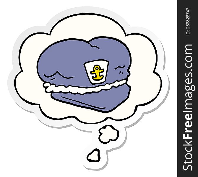 cartoon sailor hat with thought bubble as a printed sticker
