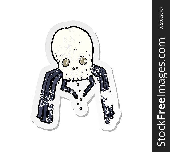 Retro Distressed Sticker Of A Cartoon Spooky Skull Spider
