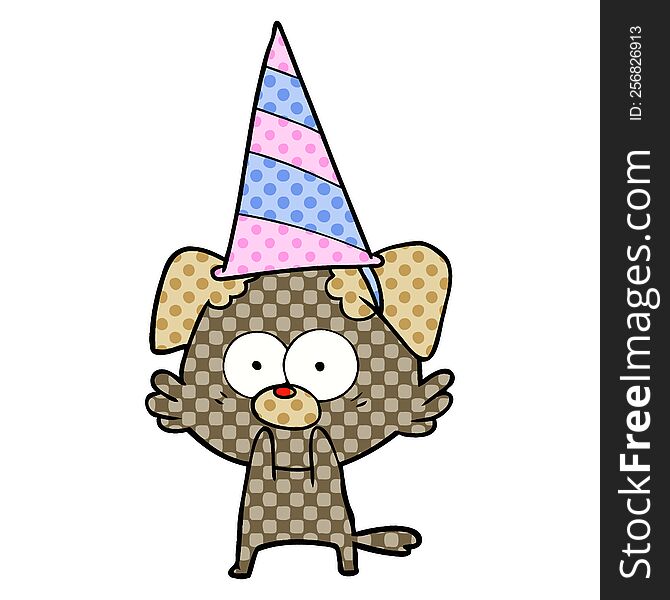 nervous dog cartoon in party hat. nervous dog cartoon in party hat