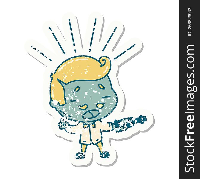 Grunge Sticker Of Tattoo Style Man Serving Wine