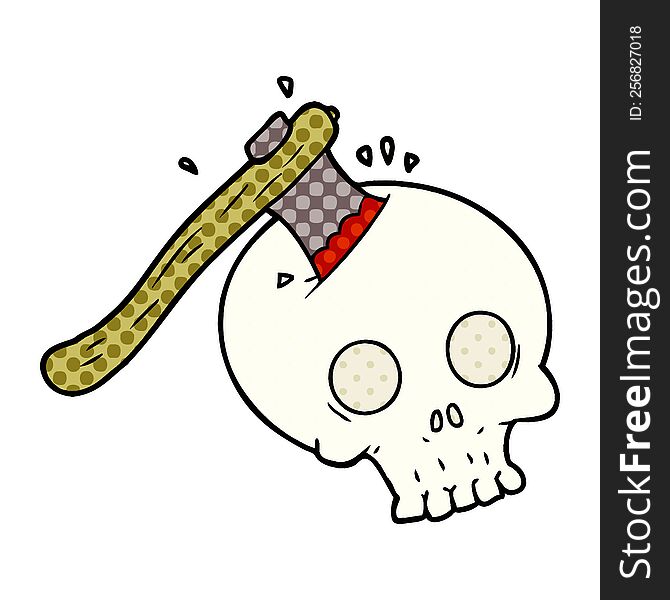 cartoon axe in skull. cartoon axe in skull