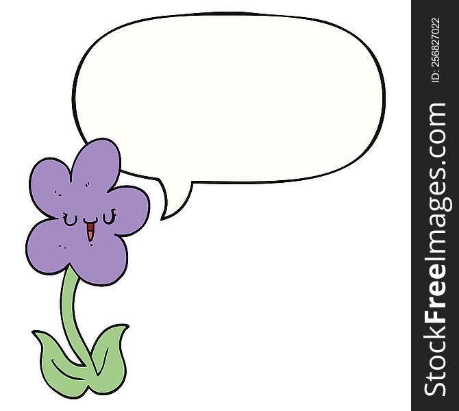 Cartoon Flower And Happy Face And Speech Bubble