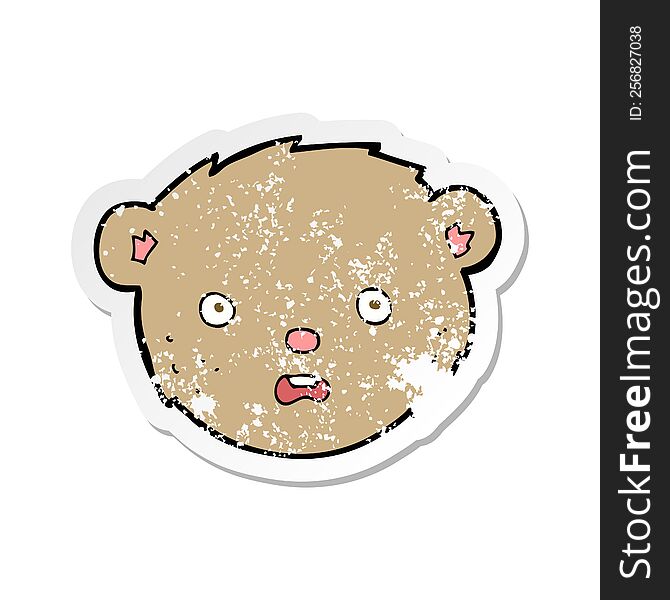 retro distressed sticker of a cartoon teddy bear face