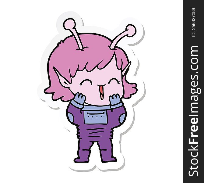 Sticker Of A Cartoon Alien Girl Giggling
