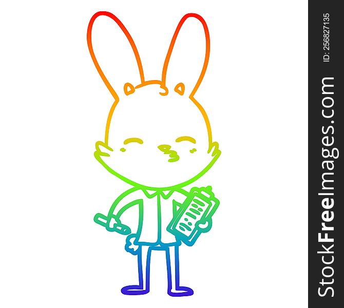 Rainbow Gradient Line Drawing Office Bunny Cartoon