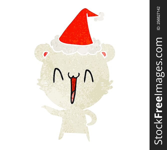 Laughing Polar Bear Retro Cartoon Of A Wearing Santa Hat