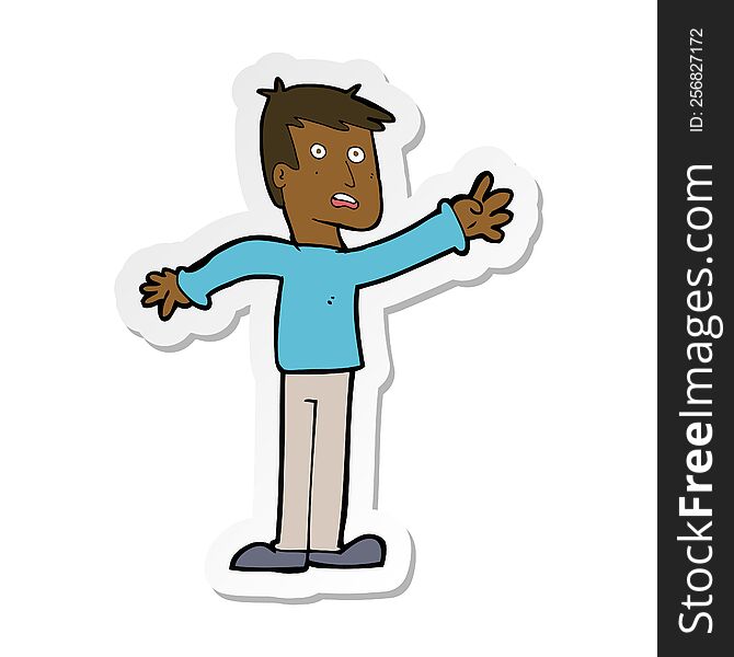 Sticker Of A Cartoon Worried Man Reaching
