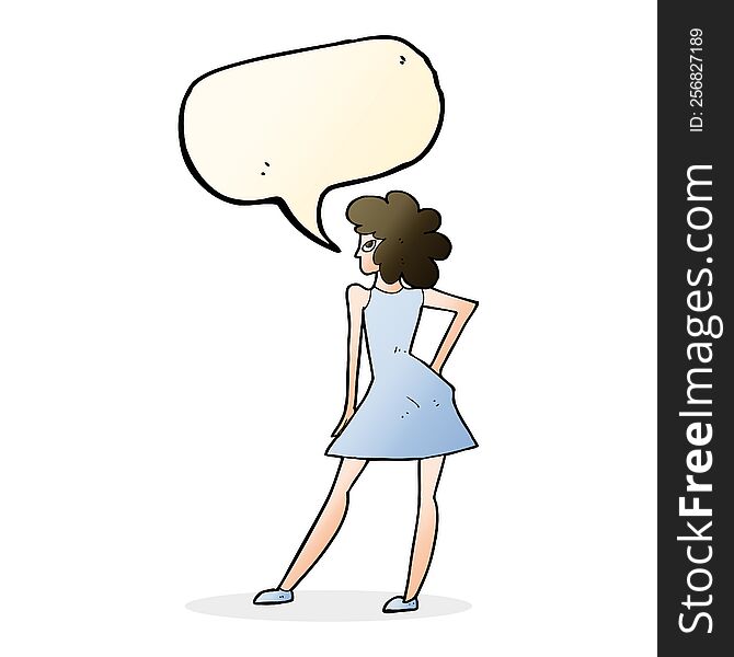 Cartoon Woman Posing In Dress With Speech Bubble