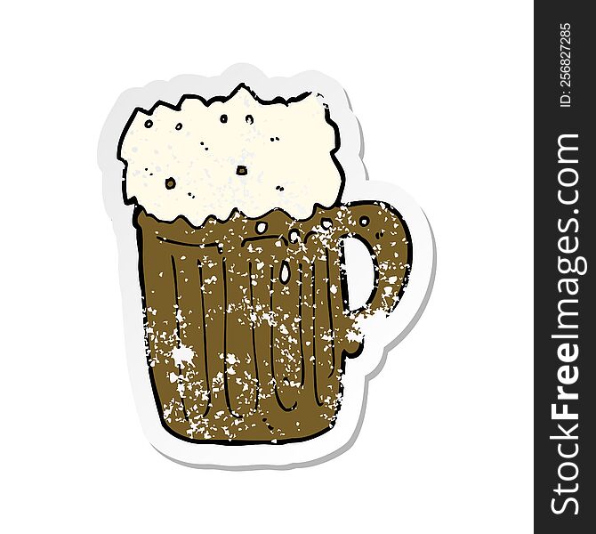 retro distressed sticker of a cartoon mug of beer