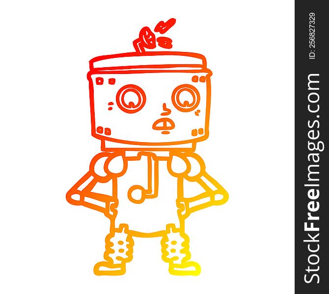 warm gradient line drawing of a cartoon robot with hands on hips