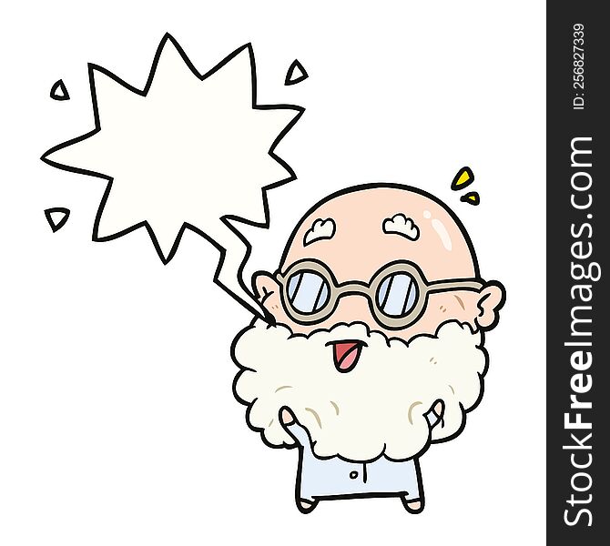 Cute Cartoon Surprised Old Man And Speech Bubble