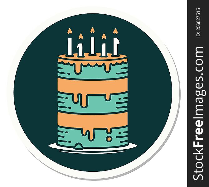Tattoo Style Sticker Of A Birthday Cake