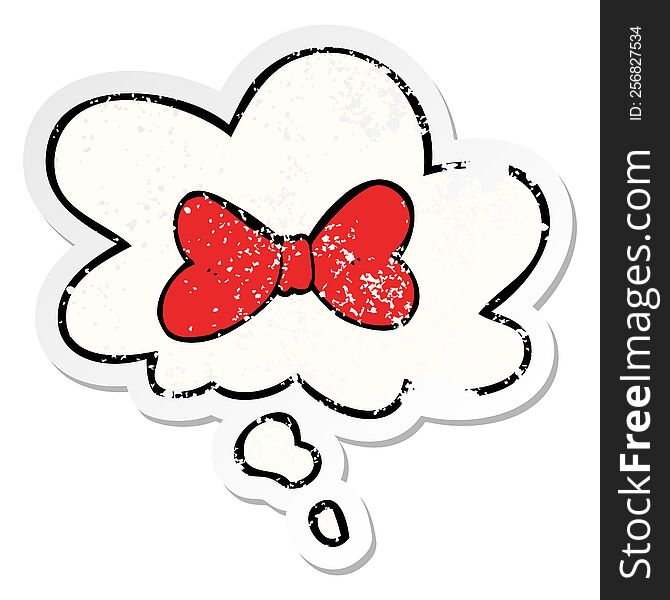 Cartoon Bow Tie And Thought Bubble As A Distressed Worn Sticker