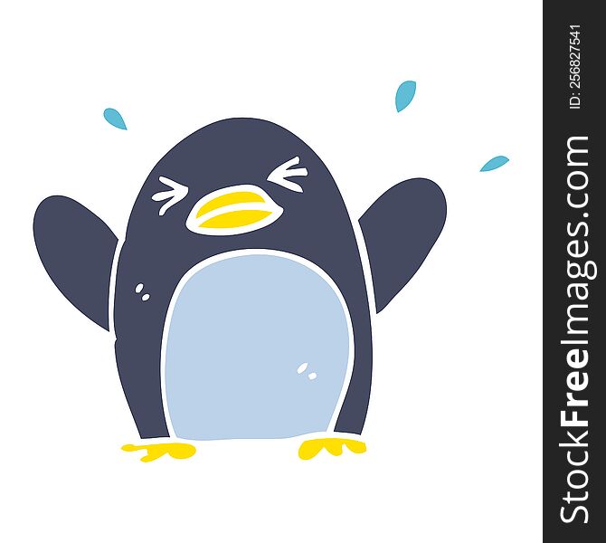 Flat Color Illustration Cartoon Flapping Penguin