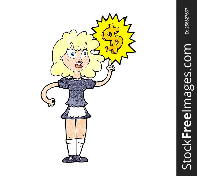 Cartoon Waitress With Money Symbol