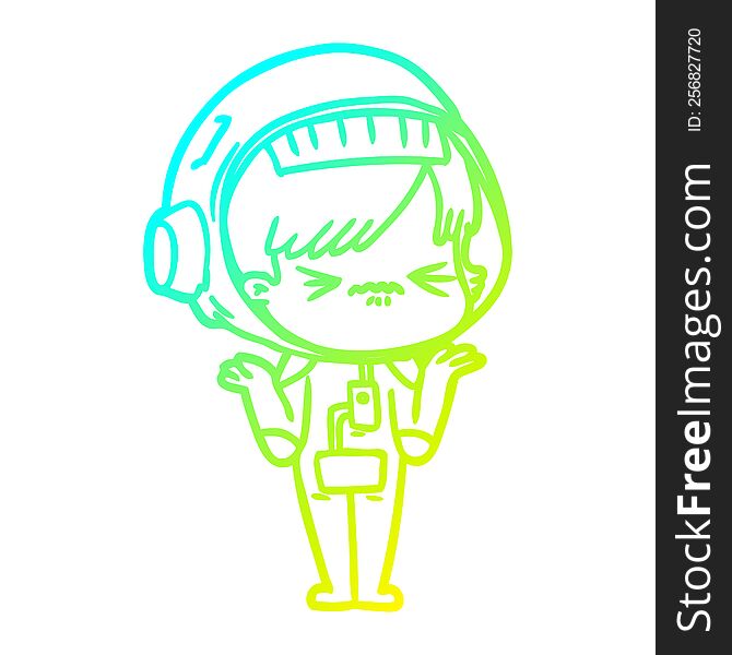 Cold Gradient Line Drawing Confused Cartoon Space Girl