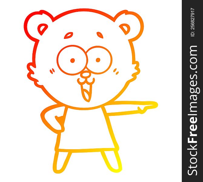 Warm Gradient Line Drawing Laughing Pointing Teddy Bear Cartoon