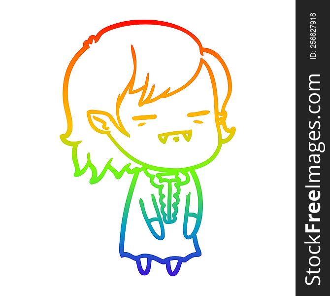 Rainbow Gradient Line Drawing Cartoon Undead Vampire Girl
