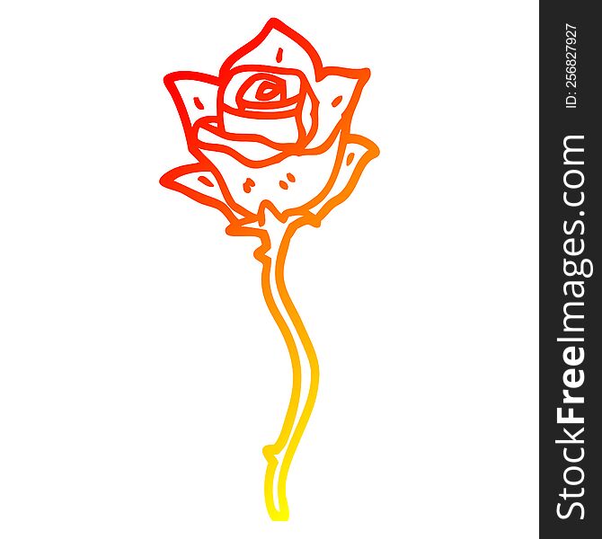 warm gradient line drawing of a cartoon red rose