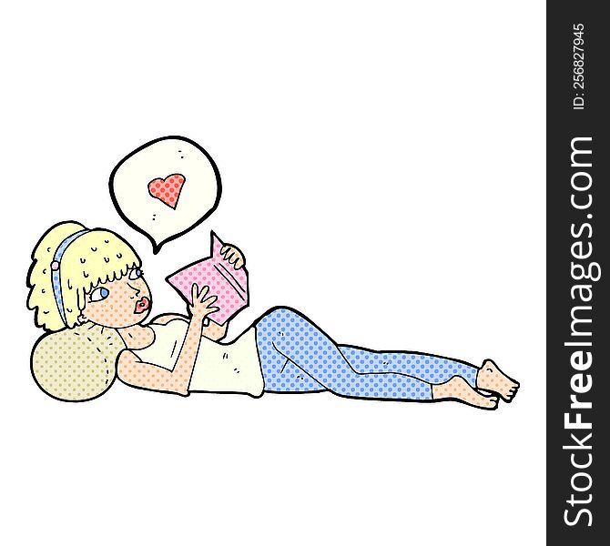 cartoon woman loving reading her book. cartoon woman loving reading her book