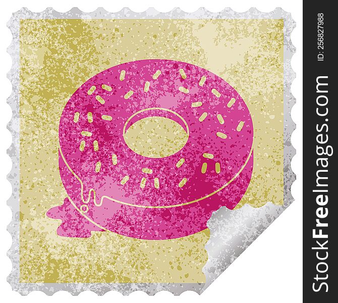 illustration of a tasty iced donut square peeling sticker. illustration of a tasty iced donut square peeling sticker