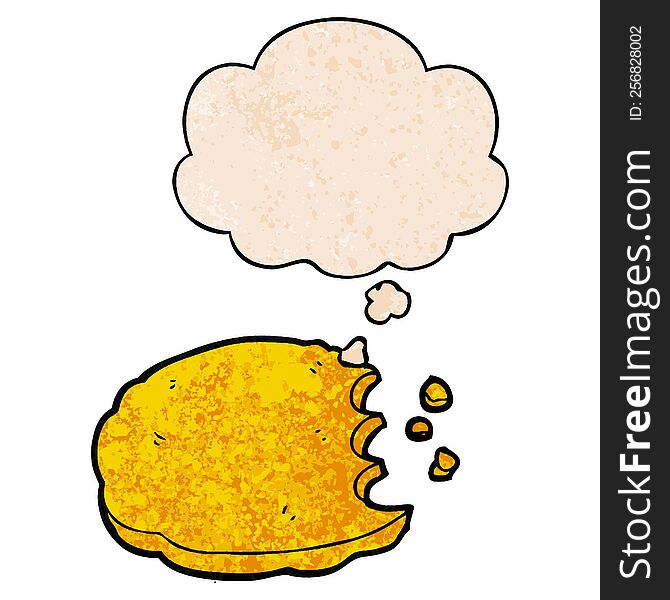 cartoon cookie with thought bubble in grunge texture style. cartoon cookie with thought bubble in grunge texture style