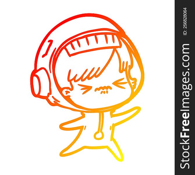 warm gradient line drawing of a angry cartoon space girl