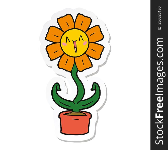 Sticker Of A Happy Cartoon Flower