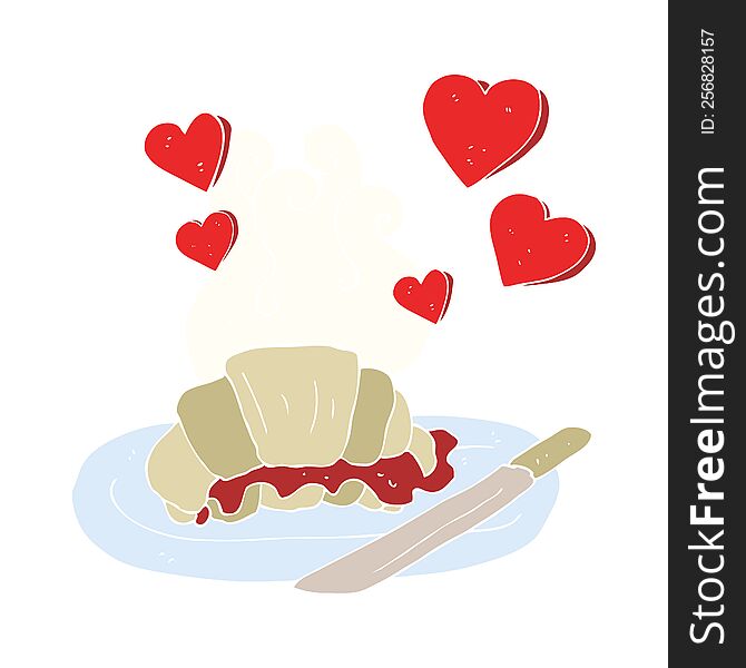 Flat Color Illustration Of A Cartoon Tasty Breakfast Croissant