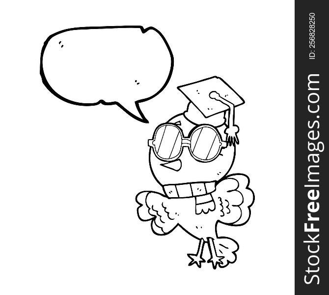 cute freehand drawn speech bubble cartoon well educated bird. cute freehand drawn speech bubble cartoon well educated bird