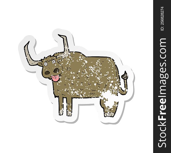 retro distressed sticker of a cartoon hairy cow