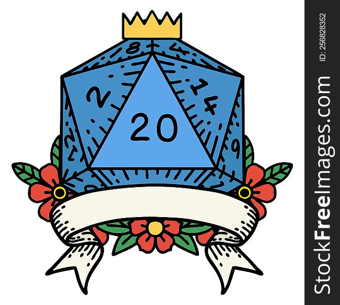 Natural 20 Critical Hit D20 Dice Roll Illustration