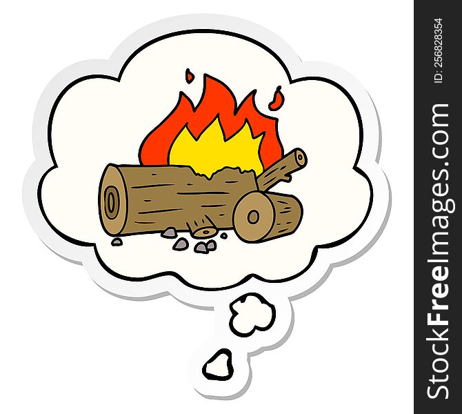 cartoon camp fire with thought bubble as a printed sticker