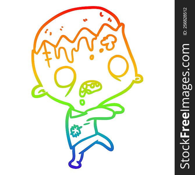 Rainbow Gradient Line Drawing Cute Cartoon Zombie