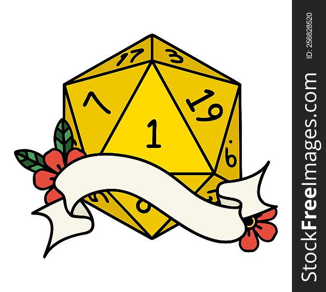 Natural One D20 Dice Roll Illustration