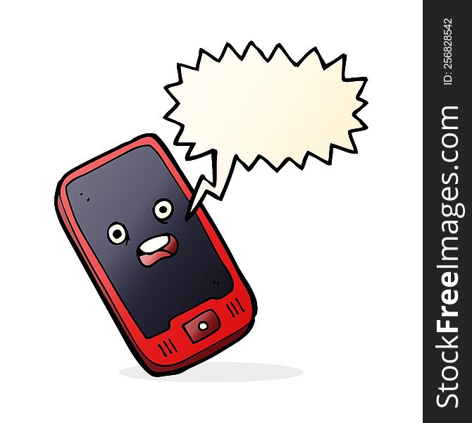 cartoon mobile phone with speech bubble